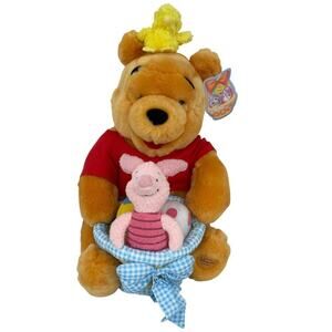 Disney Store Winnie Pooh Bear Plush Easter Egg Basket Piglet Chick 12 Inch